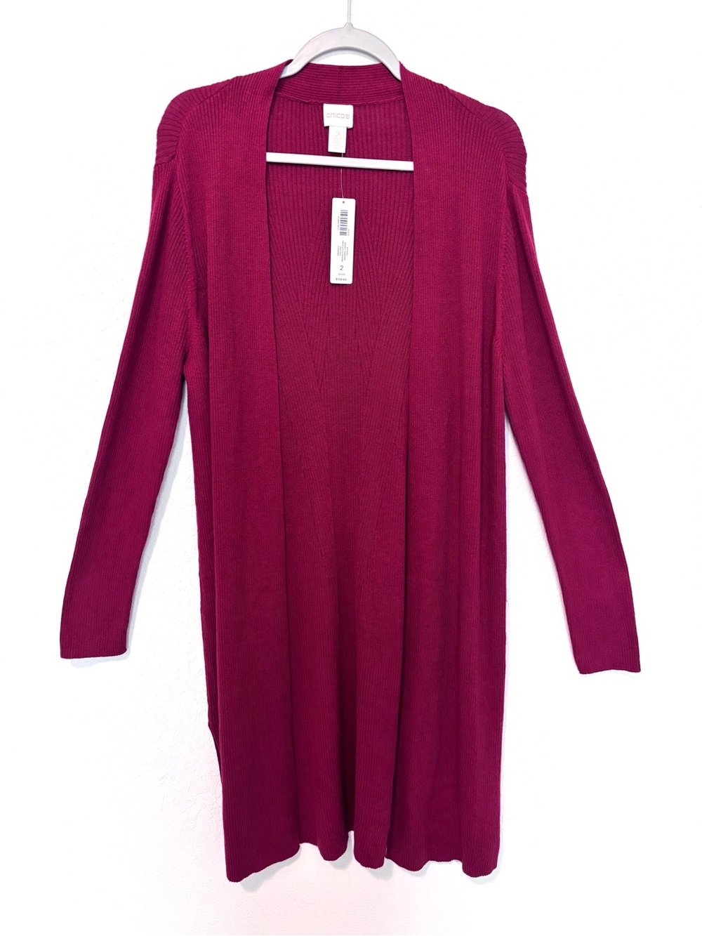NWT Chico's Size 2 Deep Red Nishka Long Open Cardigan Women’s Large Festive